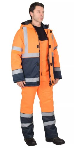 Костюм арт. СРС33705 куртка-полукомбинезон, синий с оранж. и СОП 50мм, зимний