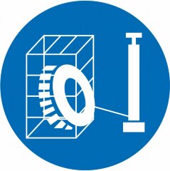 Знак M35 Накачивание шин производить в защитном устройстве