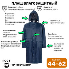 Плащ влагозащитный полиэстр цвет Синий