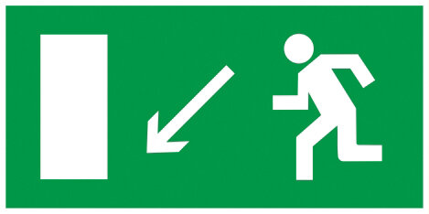 Знак E08 Направление к эвакуационному выходу налево вниз