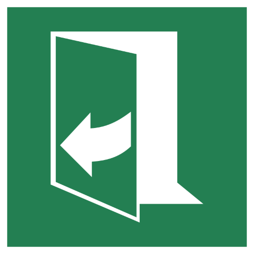 Знак E058 Дверь открывается, если тянуть с правой стороны