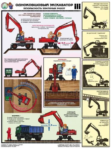 Плакат Одноковшовый экскаватор. Безопасность земляных работ — к-т из 4 л формат А2+ (465*600 мм)