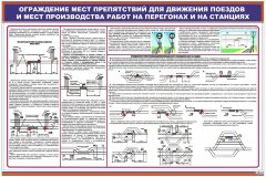 Плакат: Ограждение мест препятствий для движения поездов и мест производства работ на перегонах и на станциях