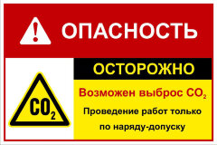 Знак Опасность! Осторожно, возможен выброс CO2. Вход только по наряду-допуску