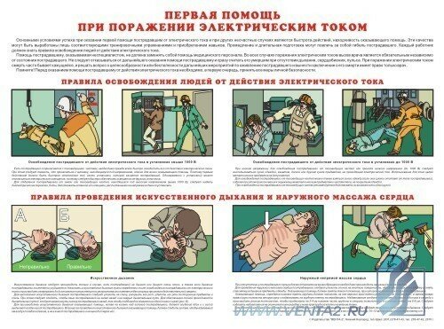 Плакат Первая помощь при поражении электрическим током, 1 штука