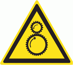 Знак W29 Осторожно. Возможно затягивание между вращающимися элементами