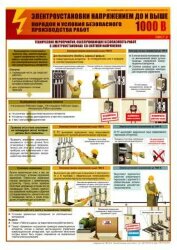 Комплект плакатов: Электроустановки напряжением до и выше 1000 В. Порядок и условия производства работ, 3 штуки