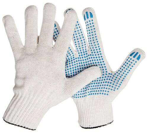 Перчатки рабочие х/б 10 класс с ПВХ белые 4 нити