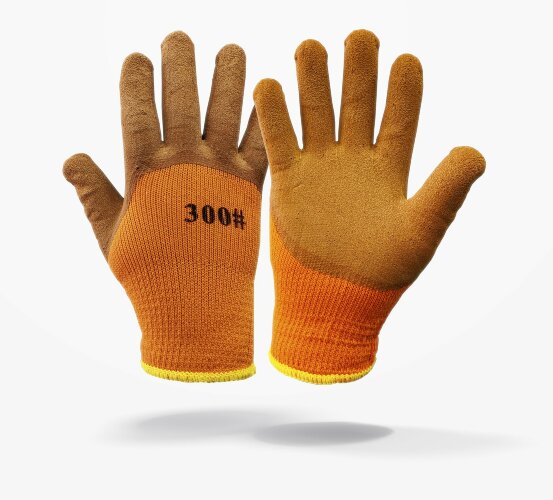 Перчатки рабочие обливные утепленные акриловые оранжевые с коричневым