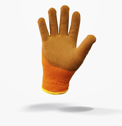 Перчатки рабочие обливные утепленные акриловые оранжевые с коричневым