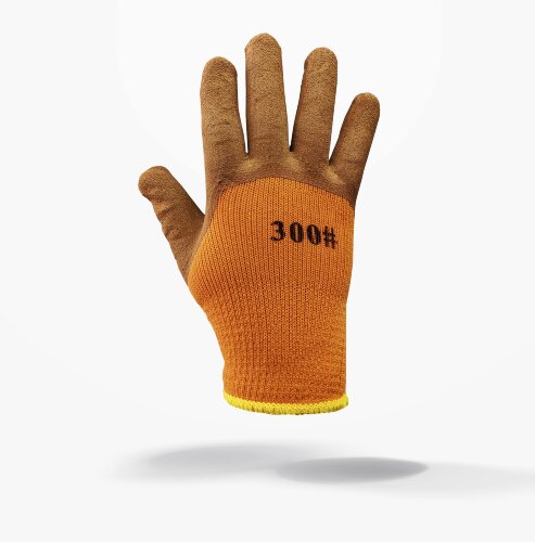 Перчатки рабочие обливные утепленные акриловые оранжевые с коричневым
