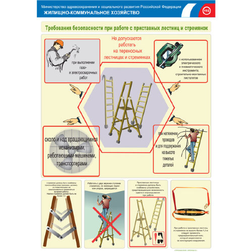 Комплект плакатов: Требования безопасности при работе с приставных лестниц и стремянок, 2 штуки