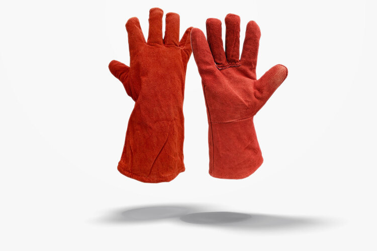 Перчатка-крага рабочая спилковая красная утепленная