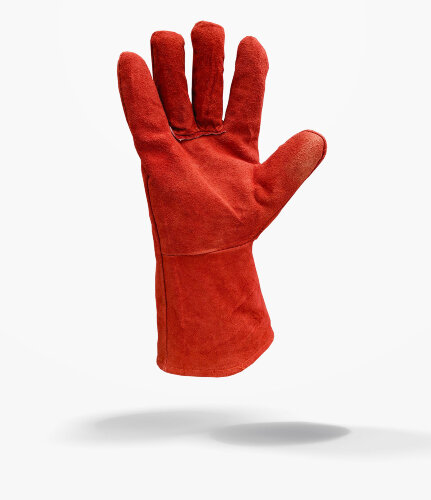 Перчатка-крага рабочая спилковая красная утепленная