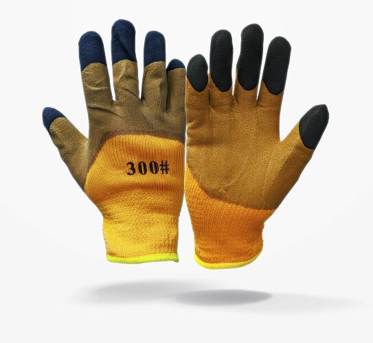 Перчатки рабочие с двойным обливом утепленные оранжевые с коричневым ЛЮКС