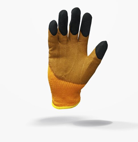Перчатки рабочие с двойным обливом утепленные оранжевые с коричневым ЛЮКС
