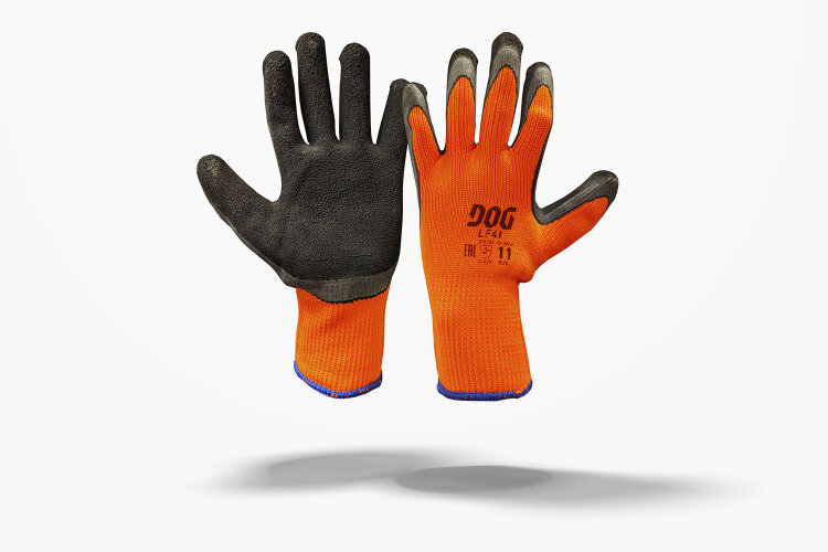 Перчатки оранжевые рабочие LF41 (полиэстер + латекс)