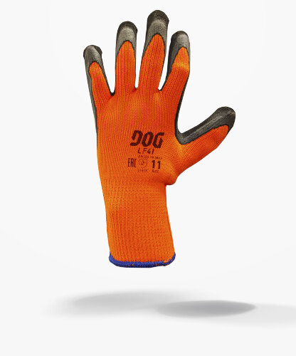 Перчатки оранжевые рабочие LF41 (полиэстер + латекс)