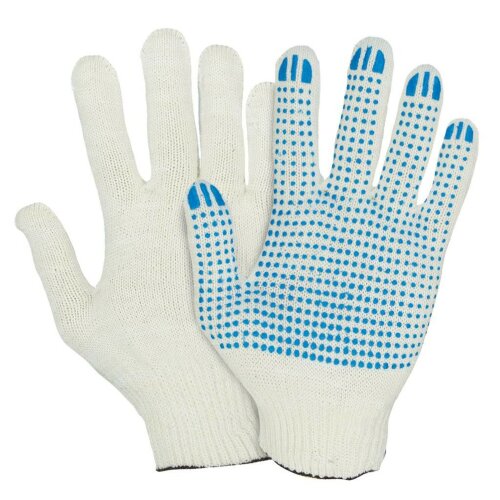 Перчатки рабочие х/б 10 класс с ПВХ белые 6 нитей