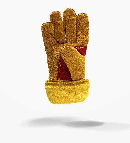 Перчатки-крага рабочая спилковая желтая с красным усилением утепленная