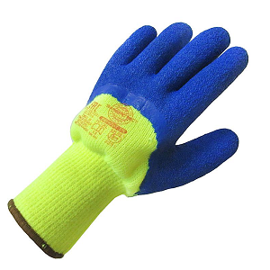 Перчатки рабочие салатовые зимние облив 3/4 синий, желтый