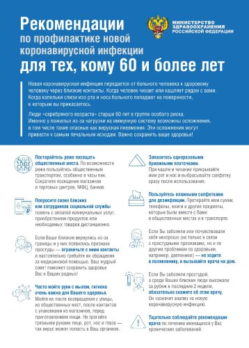 Плакат Рекомендации по профилактике новой коронавирусной инфекции для тех, кому 60 и более лет