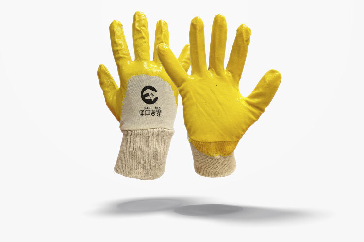 Перчатки рабочие нитриловые маслобензостойкие 3/4 облив желтые