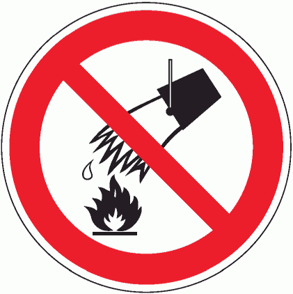 Знак P04 Запрещается тушить водой