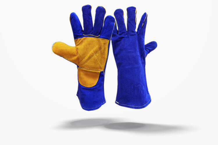 Перчатки-краги рабочие спилковые с подкладом с оранжевым усилением синие