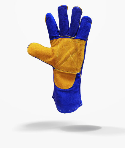 Перчатки-краги рабочие спилковые с подкладом с оранжевым усилением синие