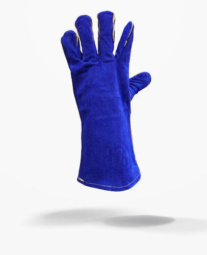 Перчатки-краги рабочие спилковые с подкладом с оранжевым усилением синие