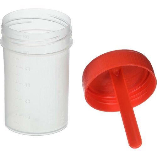 Контейнер для сбора биоматериалов нестерильный со шпателем 60 мл (50 шт в упаковке)