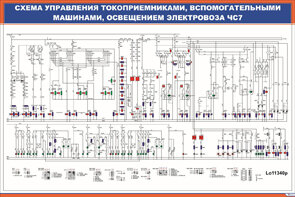 Плакат: Схема управления токоприемниками, вспомогательными машинами, освещением электровоза ЧС7