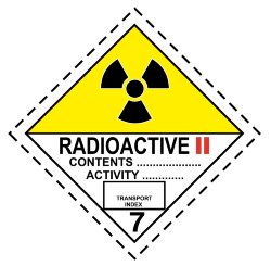 Знак Радиоактивные материалы класс 7B Категория II Желтая