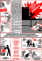 Плакат: Мероприятия, обеспечивающие электробезопасное проведение работ, 1 штука