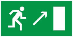 Знак E05 Направление к эвакуационному выходу направо вверх