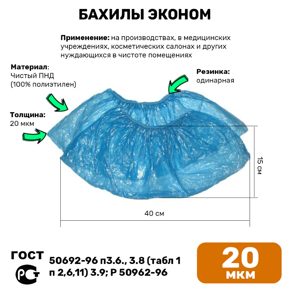 цопе попке@1 Бахилы Эконом ПНД 20 мкм голубые (3000 пар) купить по выгодной цене в  ProMarket