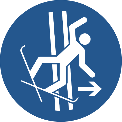 Знак M035 Немедленно покинуть буксировочную трассу в случае падения