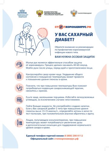 Плакат Профилактика коронавируса при сахарном диабете