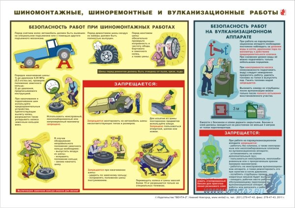 Плакат "Шиномонтажные, шиноремонтные и вулканизационные работы" А2