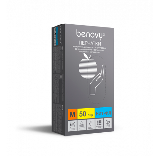 Перчатки Benovy Nitrile Chlorinated M нитриловые нестерильные, неопудренные текстурированные