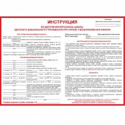 Плакат: Инструкция по действиям персонала школы (детского дошкольного учреждения) при угрозе и возникновении пожара, 1 штука
