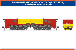 Плакат Внешний вид агрегата тягового НП1, думпкар моторный
