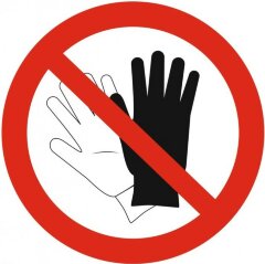 Знак P46 Запрещается работать в перчатках (рукавицах)